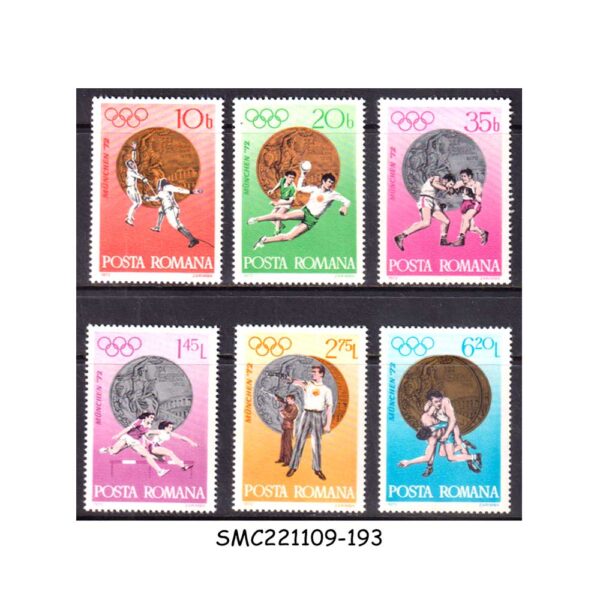 ROMANIA - 1972 SUMMER OLYMPIC GAMES - MUNICH (MEDALS) 6V MINT NH