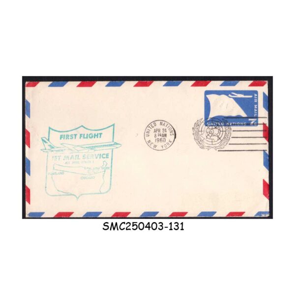 STAMPS from UNO UNITED NATIONS 1960 AIR MAIL NEW YORK to PORTLAND FIRST FLIGHT COVER