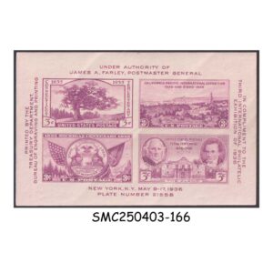 STAMPS from USA UNITED STATES 1936 3rd INTERNATIONAL PHILATELIC EXHIBITION SOUVENIR SHEET MNH