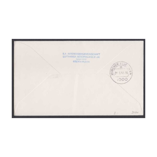 ITALY - 1992 LUFTHANSA LH 3621 BOLOGNA to MUNICH - FIRST FLIGHT COVER FFC - Image 2