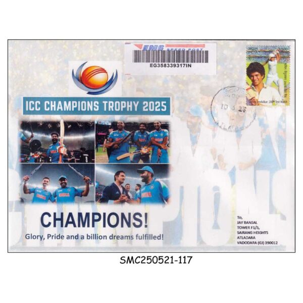 Stamps from INDIA - 2025 ICC CHAMPION TROPHY / CRICKET COMMERCIAL COVER - USED EMS POST
