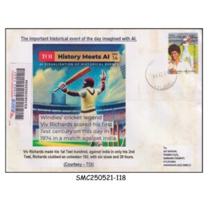 Stamps from INDIA - 2025 TOI HISTORY MEETS AI / CRICKET COMMERCIAL COVER - USED EMS POST