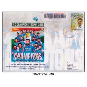 Stamps from INDIA - 2025 INDIA ICC CHAMPIONS ONE AGAIN  / CRICKET COMMERCIAL COVER - USED EMS POST