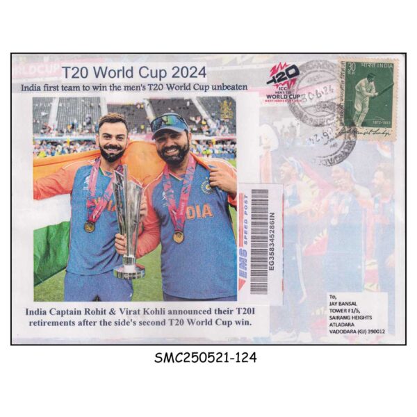Stamps from INDIA - 2024 ROHIT & VIRAT ANNOUNCED T20I RETIREMENT / CRICKET COMMERCIAL COVER USED