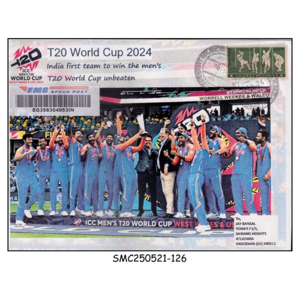 Stamps from INDIA - 2024 INDIA 1st TEAM TO WIN T20 WORLD CUP CRICKET UNBEATEN - COMMERCIAL COVER USED