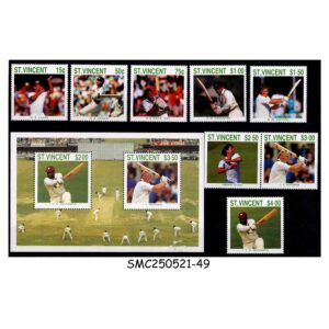 STAMPS from ST. VINCENT - 1988 INTERNATIONAL CRICKETERS / CRICKET SPORTS SET OF 8-STAMPS + 1-MIN. SHEET MNH