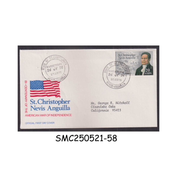 COVER from ST. CHRISTOPHER NEVIS ANGUILLA - 1976 BICENTENARY OF AMERICAN WAR OF INDEPENDENCE FDC