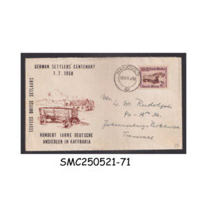 COVER from SOUTH AFRICA 1958 CENTENARY OF ARRIVAL OF GERMAN SETTLERS IN SOUTH AFRICA COVER