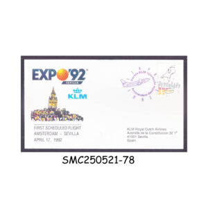 FIRST FLIGHT COVER from NETHERLANDS 1992 EXPO '92 KLM FLIGHT AMSTERDAM to SEVILLA FFC