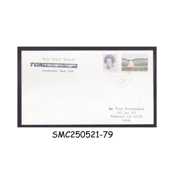 FIRST FLIGHT COVER from NETHERLANDS 1984 TWA FLIGHT AMSTERDAM to NEW YORK FFC