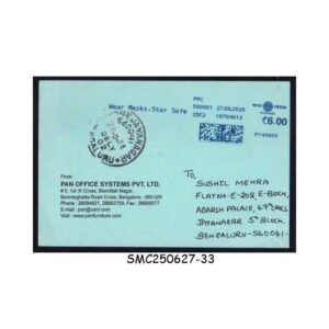 Stamps from INDIA - 2020 METER FRANKING POSTCARD WITH COVID SLOGAN "WEAR MASK, STAY SAFE"