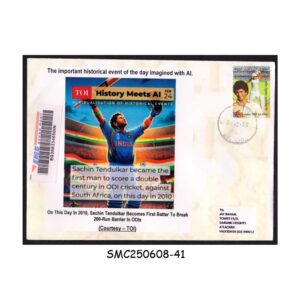 Stamps from INDIA - 2025 HISTORY MEETS AI : SACHIN TENDULKAR SCORE 200 RUNS IN ODI CRICKET COMMERCIALLY USED COVER