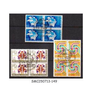 Stamps from INDIA - 1974 CENTENARY OF UNIVERSAL POSTAL UNION UPU - BLOCK OF 4 - 3V - FDI