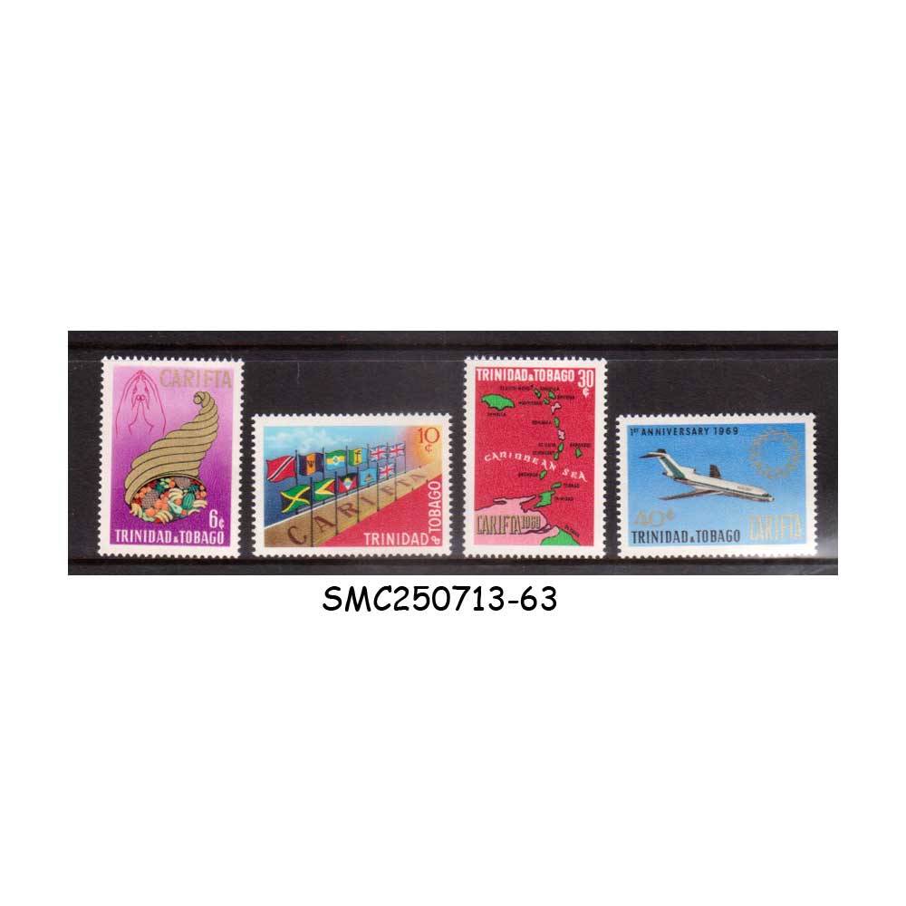Stamps from TRINIDAD & TOBAGO - 1969 1st ANNIVERSARY OF CARIBBEAN FREE TRADE AREA CARIFTA - 4V MNH