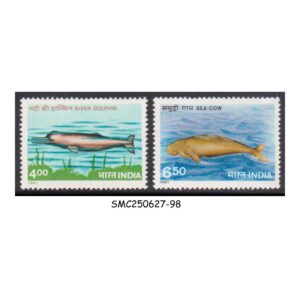 Stamps from INDIA - 1991 ENDANGERED MARINE MAMMALS / DOLPHIN / FISH - 2V - MINT NH