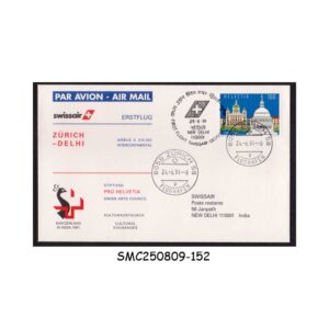 Cover from SWITZERLAND - 1991 SWISSAIR AIRLINES ZURICH to DELHI - FIRST FLIGHT COVER FFC