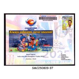 Stamps from INDIA - 2025 AMUL TOPICAL : INDIA WINS THE CHAMPIONS TROPHY CRICKET COVER COMMERCIALLY USED EMS POST