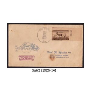 Cover from UNITED STATES USA - 1957 MERRY CHRISTMAS COVER to USA with STAMP