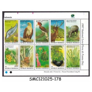 Stamps from INDONESIA 1997 NATIONAL LOVE FLORA & FAUNA DAY / BIRDS ANIMALS SE-TENANT 10V MNH