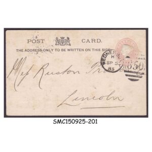 Postal stationery from GREAT BRITAIN - 1885 1/2d QV POSTCARD to LINCOLN