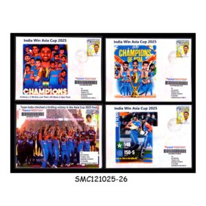 Stamps from INDIA 2025 INDIA WIN CRICKET ASIA CUP - 4 COVERS COMMERCIALLY USED EMS POST