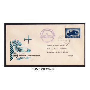 Cover from NETHERLANDS - 1956 KLM AIRLINES AMSTERDAM to PALMA DE MALLORCA - FIRST FLIGHT COVER FFC