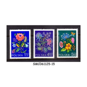 Stamps from POLAND - 1974 EMBROIDERIES / FLOWERS - 3V MINT NH