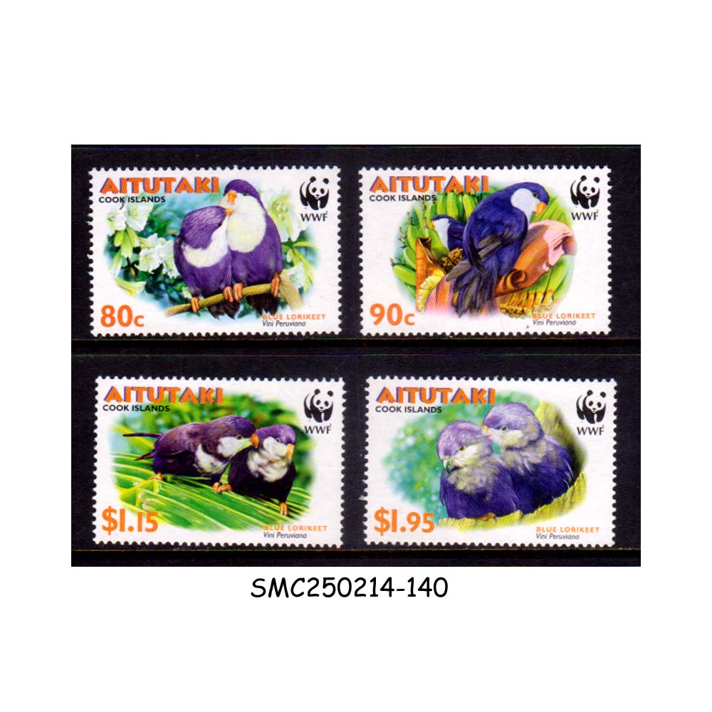 Stamps from AITUTAKI COOK ISLANDS - 2002 WWF BLUE LORIKEET / BIRDS - 4V MINT NH