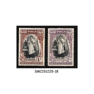 Stamps from TONGA - 1944 25th ANNIVERSARY OF ACCESSION OF QUEEN SĀLOTE TUPOU III SCOTT#83 & 86 2V MH