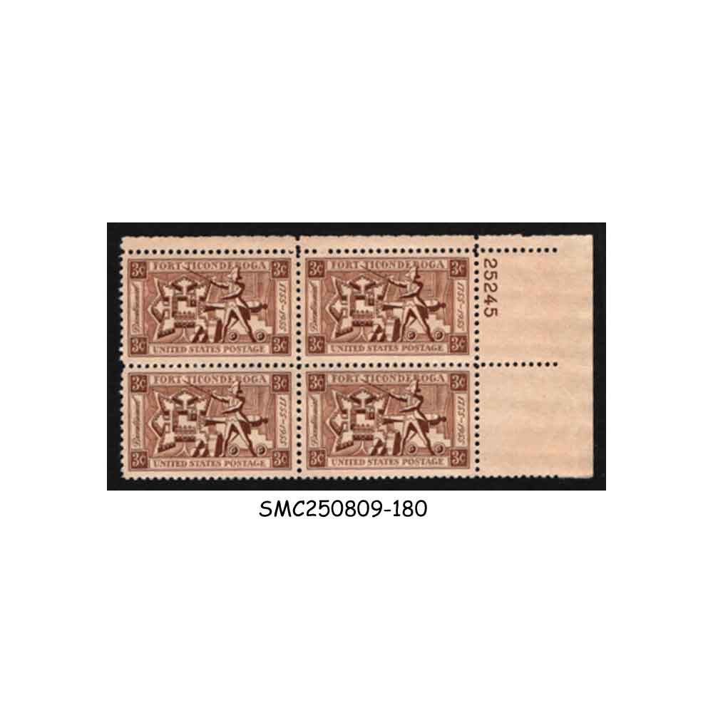 Stamps from UNITED STATES USA - 1955 BICENTENARY OF FORT TICONDEROGA SCOTT#1071 PLATE BLOCK OF 4 - MNH