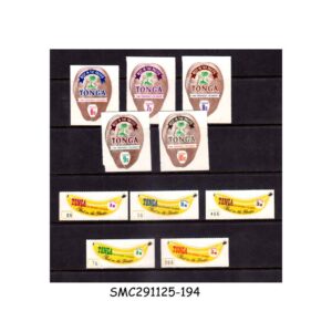Stamps from TONGA - 1969-70 FRUITS - BANANA & COCONUT - 10V MINT HINGED SELF-ADHESIVE STAMPS