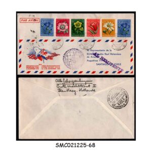Cover from NETHERLANDS - 1952 KLM AIRLINE AMSTERDAM to SANTIAGO CHILE - FIRST FLIGHT COVER FFC