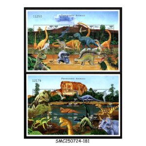Stamps from BHUTAN - 1999 PREHISTORIC ANIMALS / DINOSAURS - SET OF 2 MIN. SHEET MINT NH