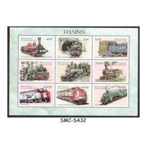Stamps from CENTRAL AFRICA - 1999 TRAINS / RAILWAY LOCOMOTIVES - MIN. SHEET MINT NH