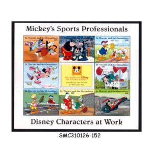 Stamps from ST. VINCENT & THE GRENADINES - 1996 DISNEY CHARACTERS AT WORK SPORTS / ANIMATION - MIN. SHEET MINT NH