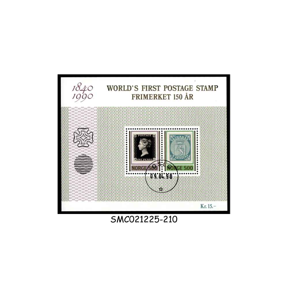 Stamps from NORWAY - 1990 150th ANNIV. OF THE FIRST POSTAGE STAMP - MIN. SHEET CTO