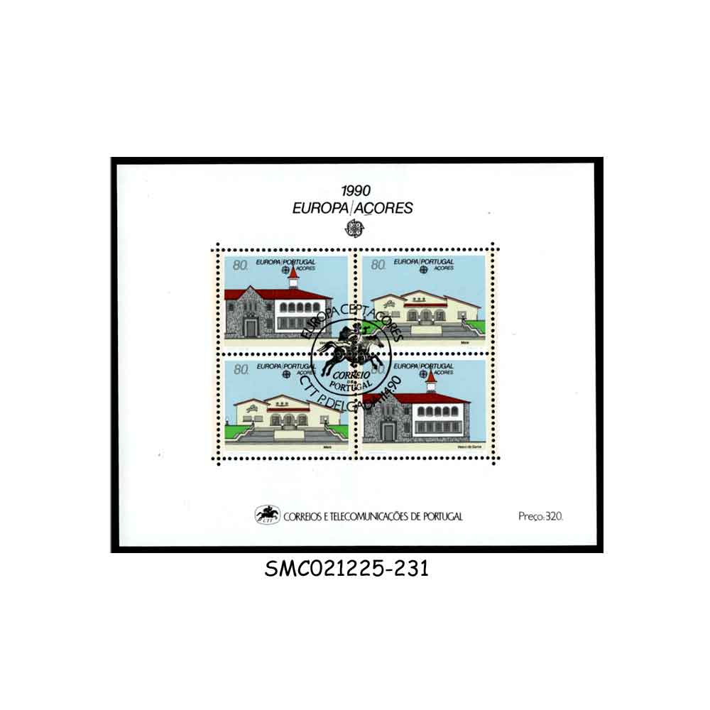 Stamps from PORTUGAL AZORES - 1990 EUROPA / ARCHITECTURE - MIN. SHEET - FDI
