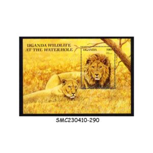 Stamps from UGANDA - 1989 LIONS AT THE WATERHOLE / WILDLIFE ANIMALS - MIN. SHEET MINT NH