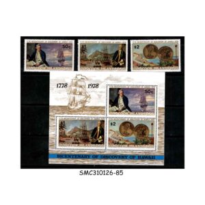 Stamps from COOK ISLANDS - 1978 BICENTENARY OF DISCOVERY OF HAWAII SET OF 3-STAMPS + 1-MS MINT NH
