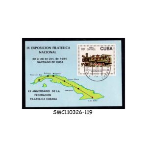 Stamps from CUBA - 1984 9th NATIONAL PHILATELIC EXHIBITION / RAILWAY LOCOMOTIVE - MIN. SHEET CTO