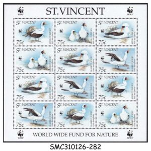Stamps from ST. VINCENT - 1995 WORLD WIDE FUND WWF - MASKED BOOBY / BIRDS - MIN. SHEET MINT NH