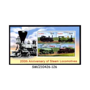 Stamps from GUYANA - 2004 BICENTENARY OF STEAM LOCOMOTIVES / RAILWAY TRAINS - MIN. SHEET MINT NH