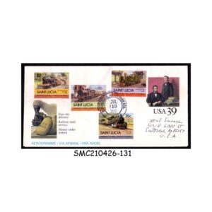 Stamps from UNITED STATES USA 2002 AIR MAIL AEROGRAMME with SAINT LUCIA TRAIN STAMPS - USED