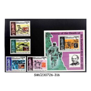 Stamps from BHUTAN - 1980 DEATH CENTENARY OF SIR ROWLAND HILL - SET OF 4 STAMPS & 1 MIN. SHEET MNH