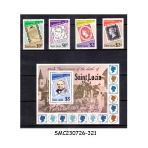 Stamps from ST. LUCIA - 1979 DEATH CENTENARY OF SIR ROWLAND HILL - SET OF 4 STAMPS & 1 MIN. SHEET MNH