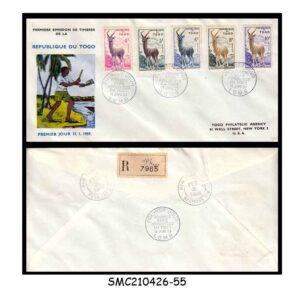 Stamps from TOGO - 1959 DEFINITIVES - BUFFON'S KOB / ANTELOPE ANIMALS - FDC REGISTERED