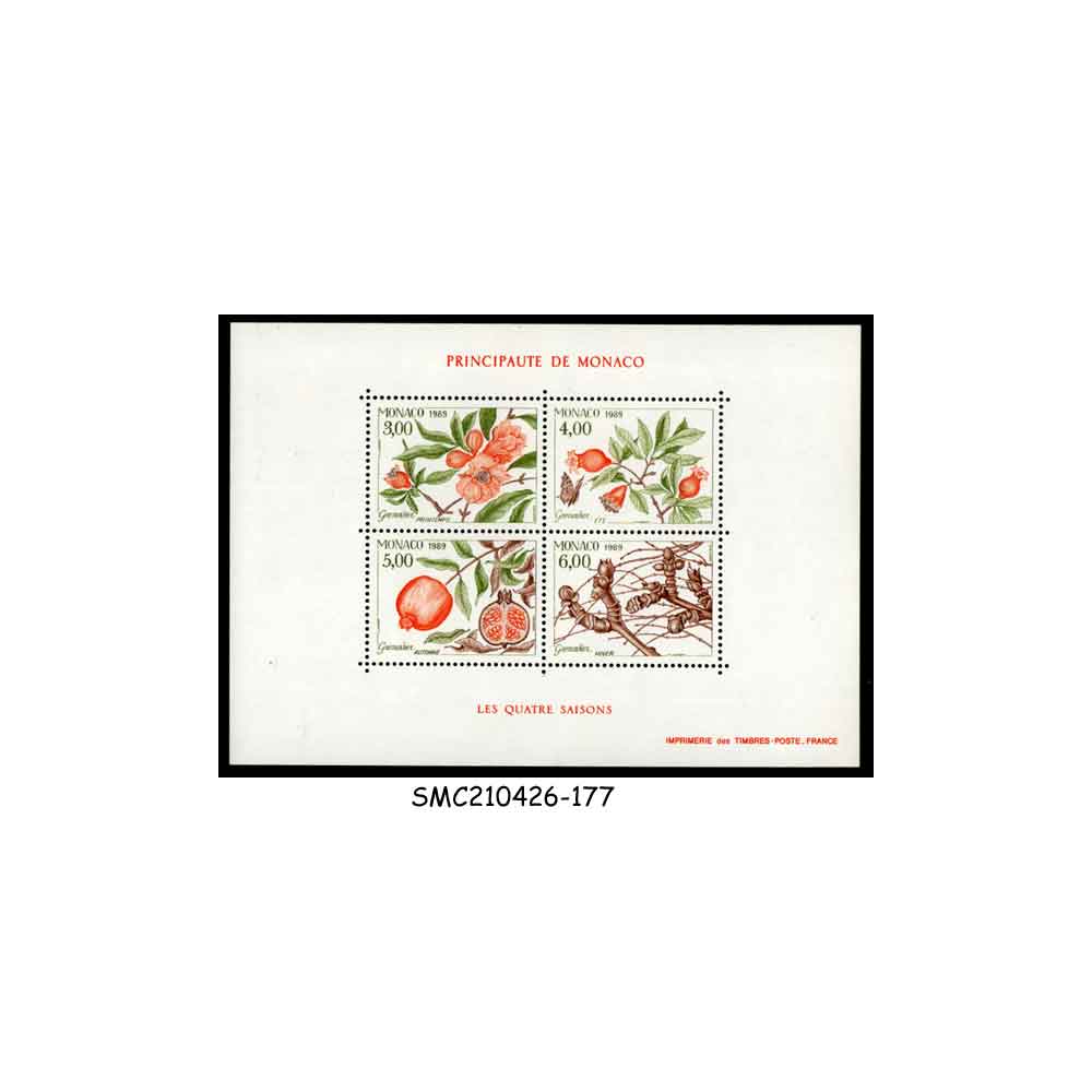 Stamps from MONACO - 1989 FOUR SEASONS / POMEGRANATE FRUIT - MIN. SHEET MINT NH