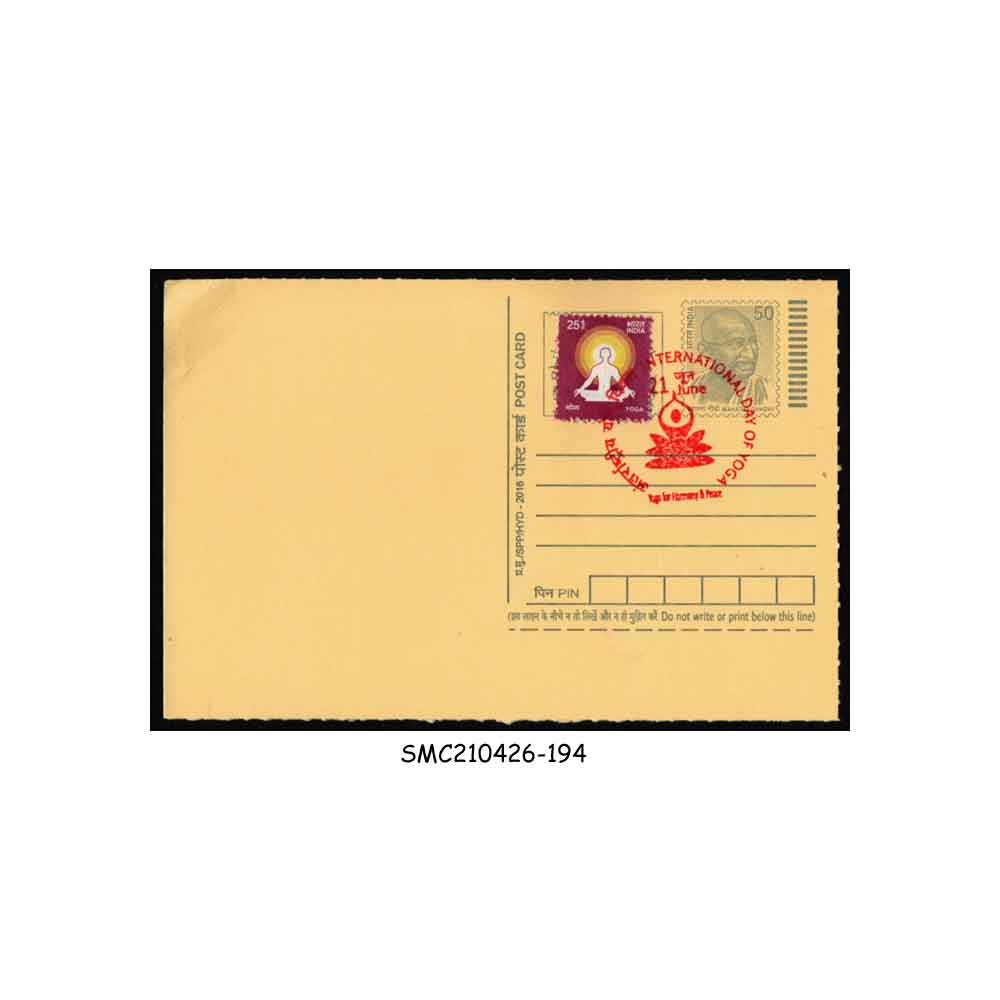 Stamps from INDIA - 2016 GANDHI POSTCARD with INTERNATIONAL DAY OF YOGA CANCELLATION