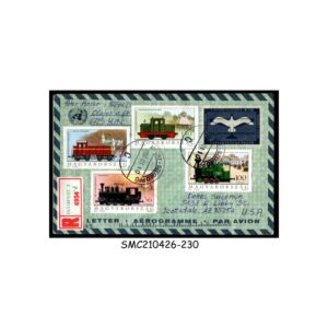 Stamps from UNITED NATIONS - 2007 REGISTERED AIR MAIL AEROGRAMME to USA with HUNGARY STAMPS