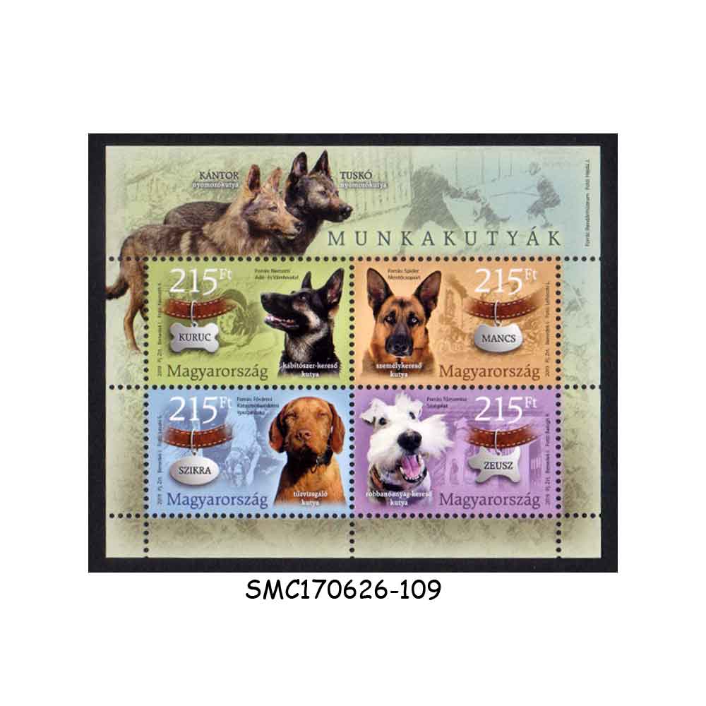 Stamps from HUNGARY - 2019 WORKING DOGS / ANIMALS - MIN. SHEET MINT NH